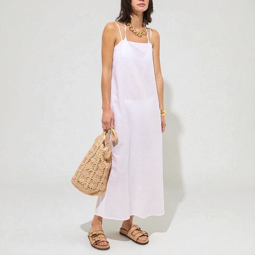 J. Crew NWT Linen Cotton Blend Tie Back Midi Dress Size L White - item CI281